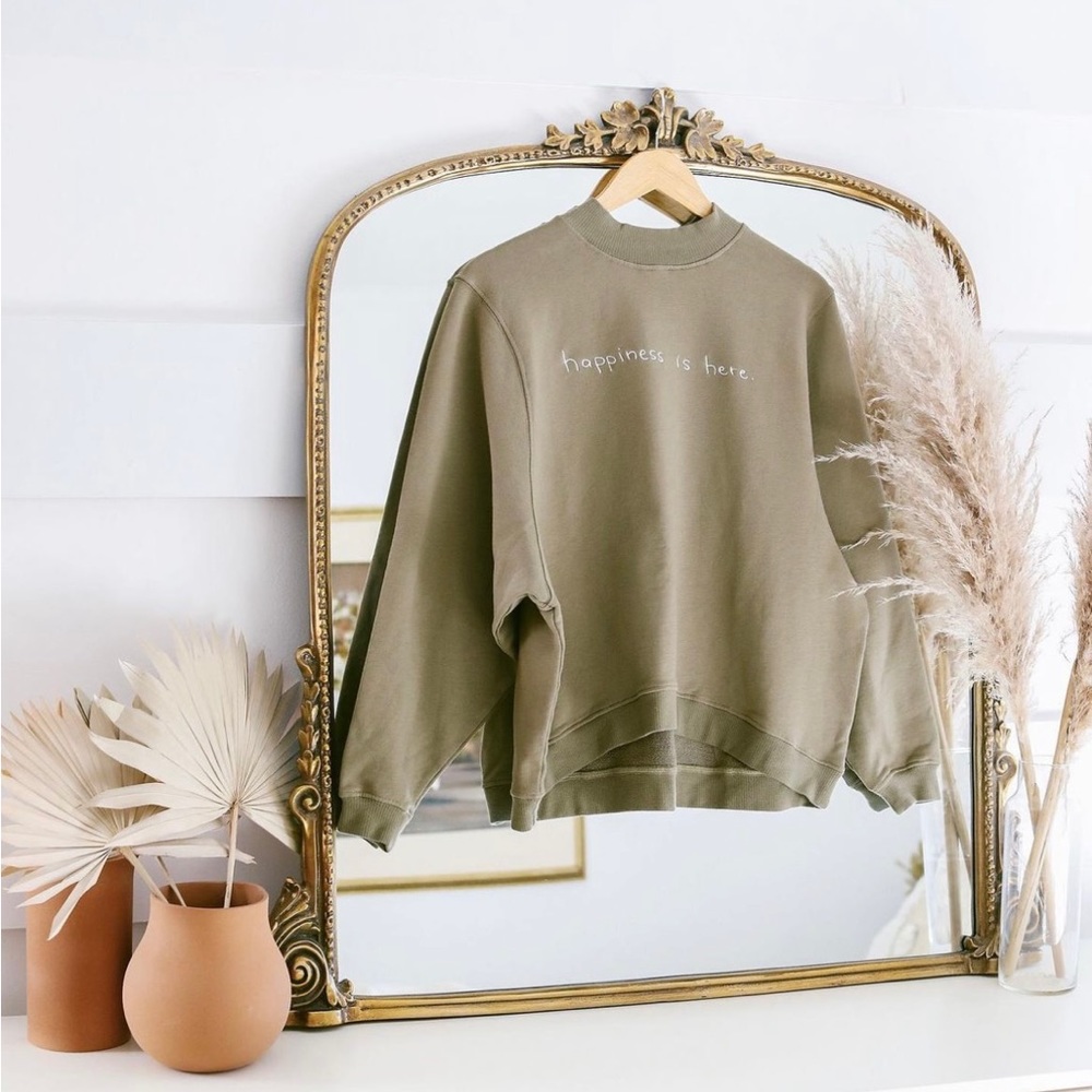Kristin Made “Happiness is Here” Crewneck Green
